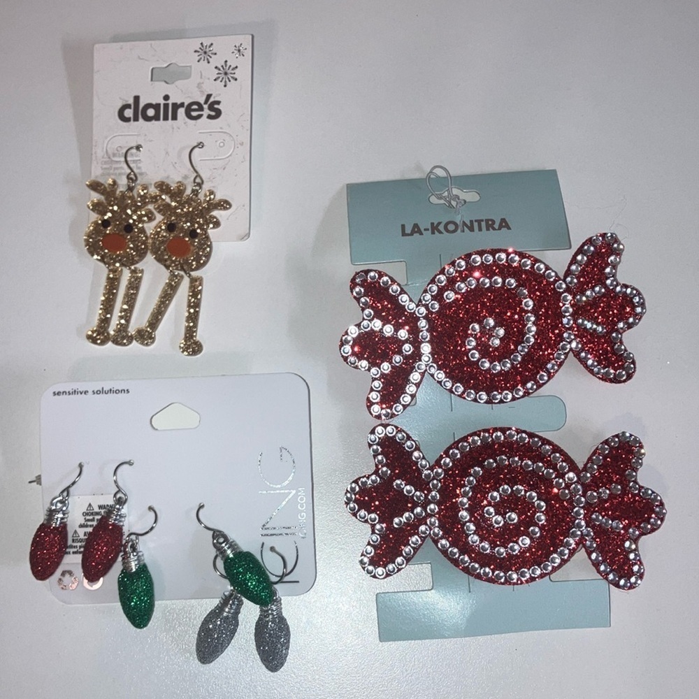 Claire’s Christmas Earrings (2) & Candy Hair Clips New